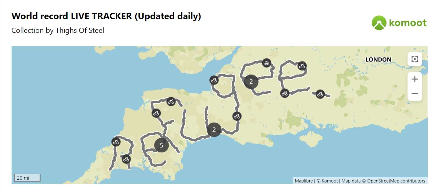 Komoot showing the cycle route taken to spell out Refugees Welcome (David Charles/Georgie Cottle/PA)