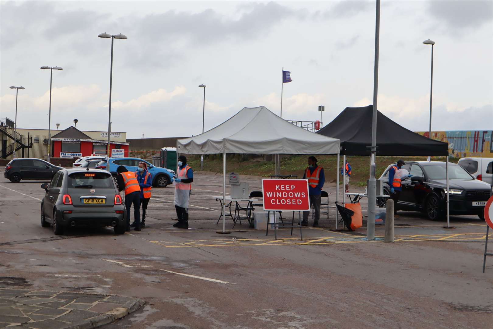 Car entering the temporary coronavirus testing station in Beach Street, Sheerness. Picture: John Nurden