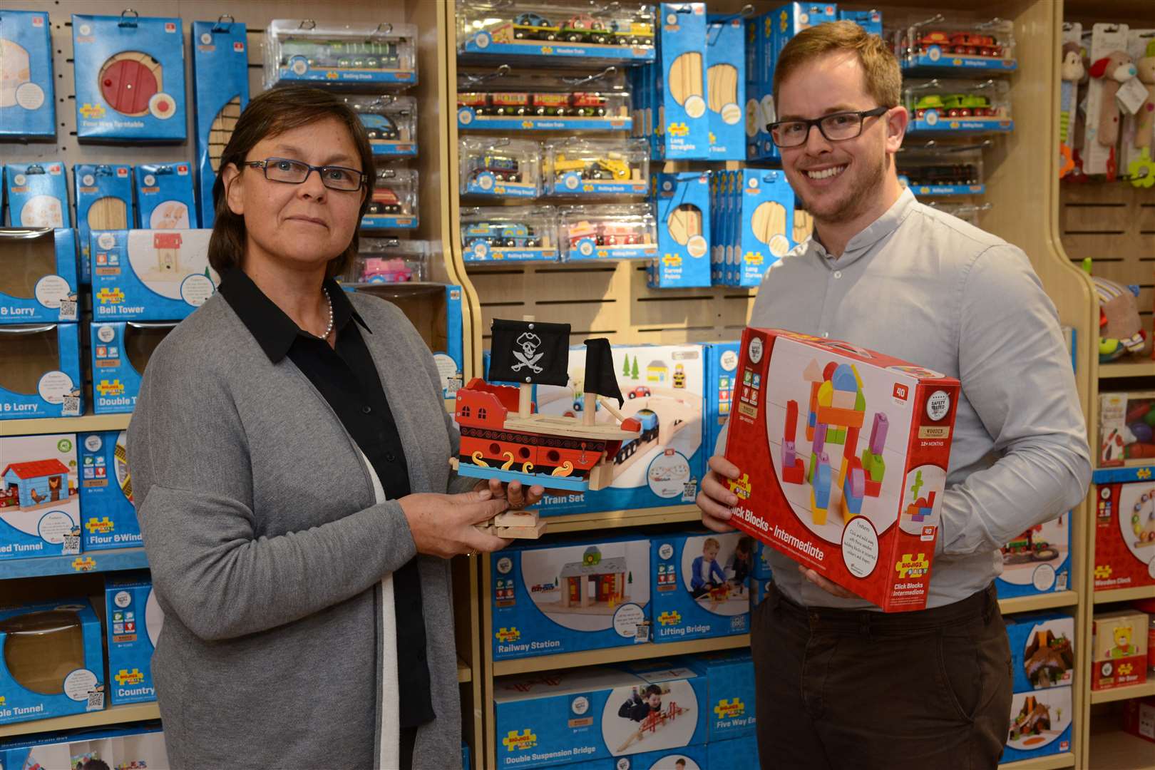 Liz Ireland with son Tom Ireland at Bigjig Toys' headquarters in Folkestone. Picture: Gary Browne