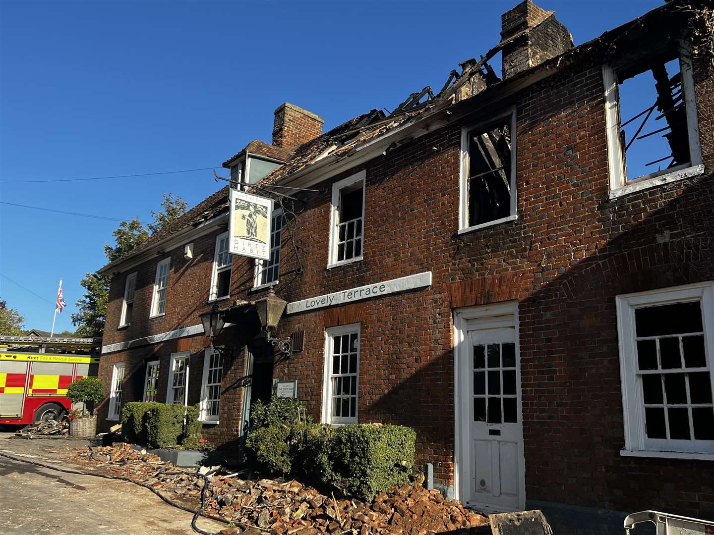 The Dirty Habit pub in Hollingbourne, near Maidstone, after it was ravished by a huge blaze on October 9. Picture: Steve Salter