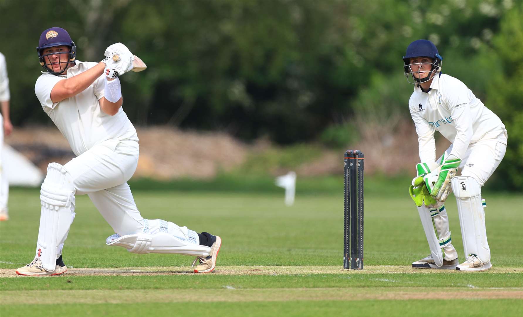 Returning Canterbury captain Jarryd Taig plays through the leg-side on his way to 17 as St Lawrence & Highland Court wicketkeeper Matt Hammond watches on. Picture: Gary Restall