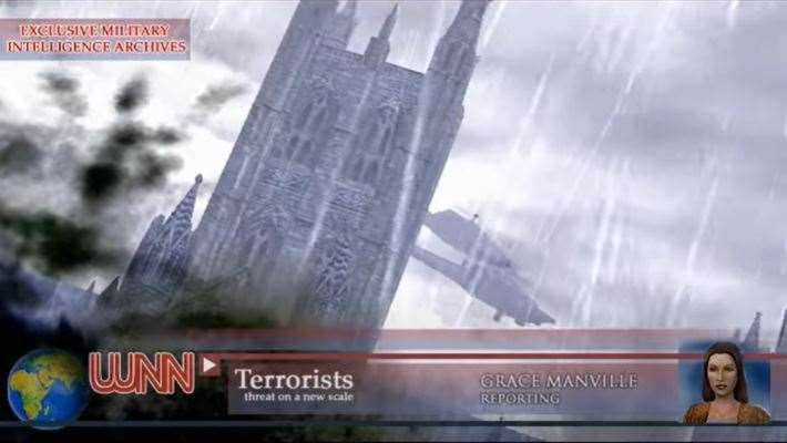 Helicopters over the cathedral at Canterbury in War on Terror