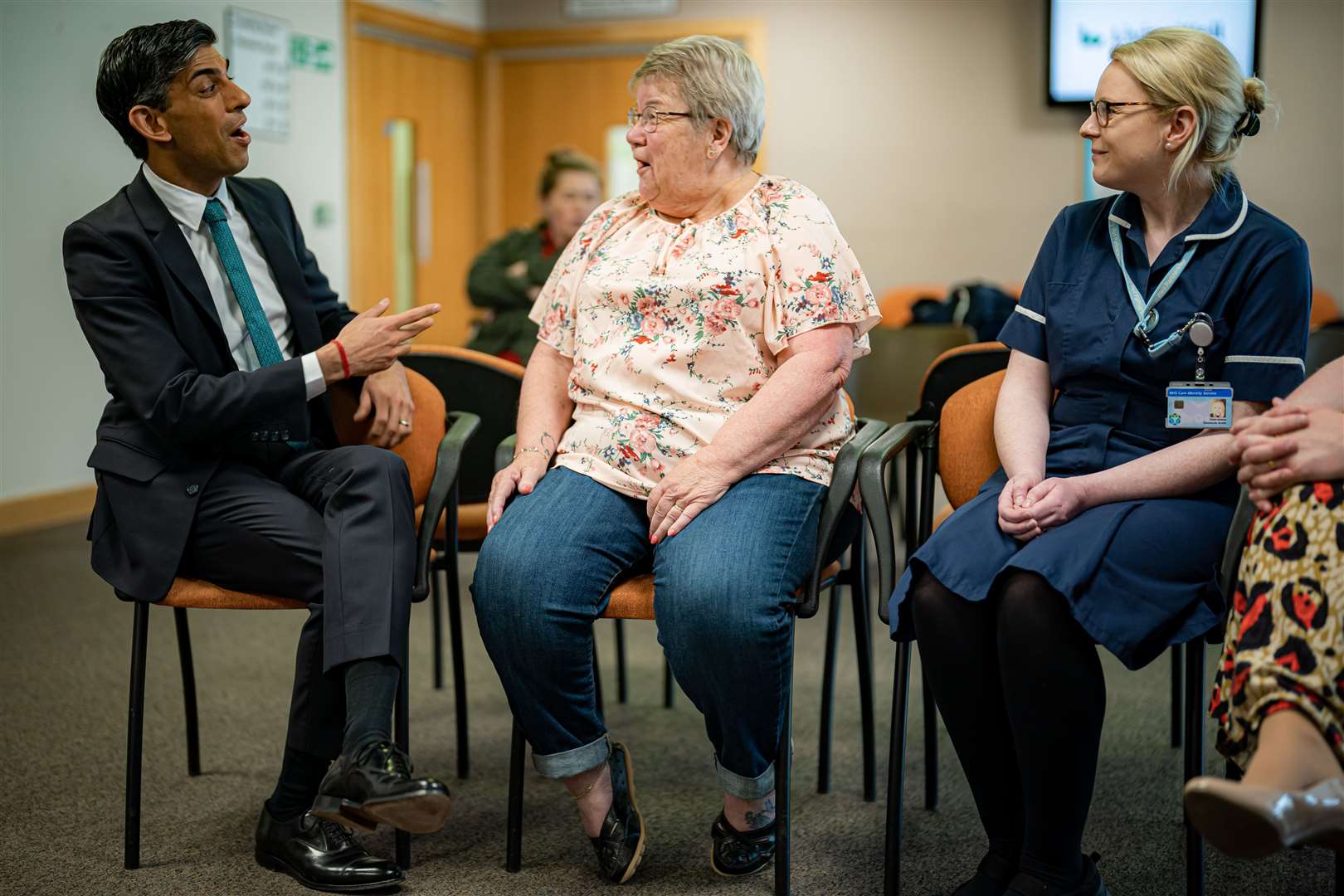 Rishi Sunak met patients and staff during a visit to a GP surgery in Weston, Southampton (Ben Birchall/PA)