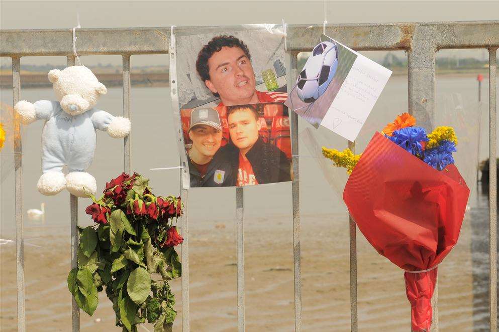 Tributes left at Gordon Promenade near the rowing club, Gravesend