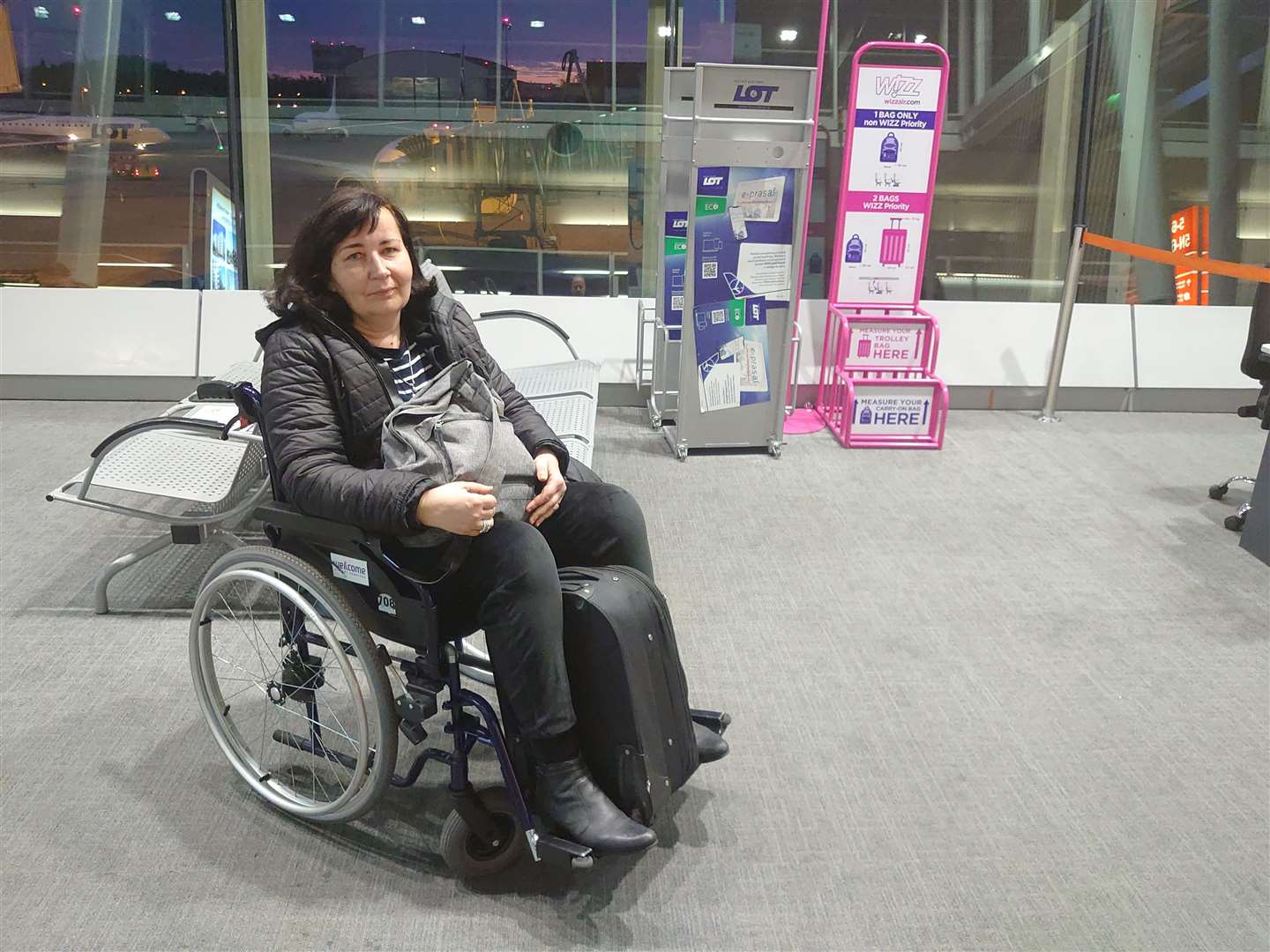 Agnieszka at the airport on the way to Poland