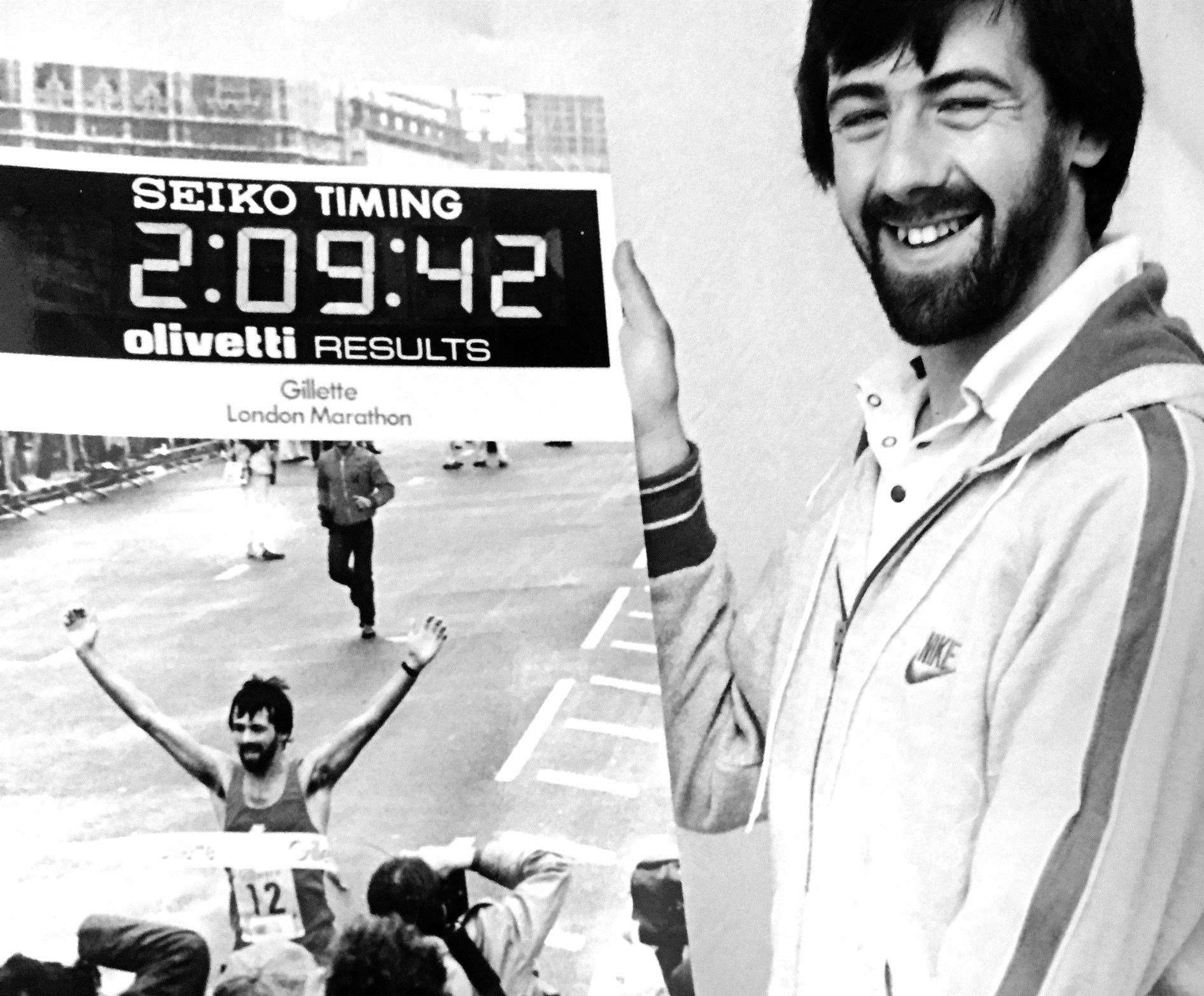 Mike Gratton celebrates his London Marathon victory