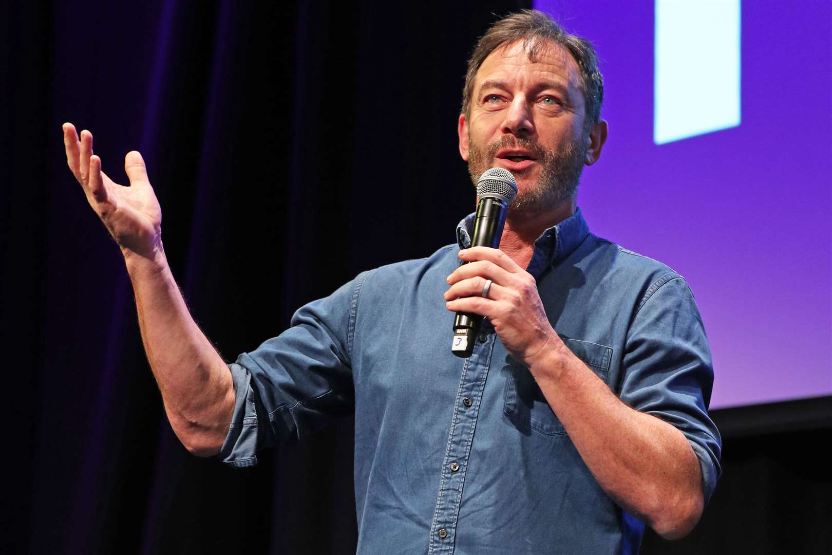 Jason Isaacs on stage during the Final Say rally at the Mermaid Theatre, London (Yui Mok/PA)