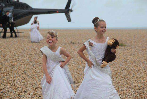 Deal Junior Regatta Queen Phoebe Clifford, left, and junior princess Tiffancy Lawrence after their helicopter trip