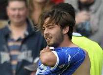 Bradley Dack is booked for his goal celebration Pic: Barry Goodwin