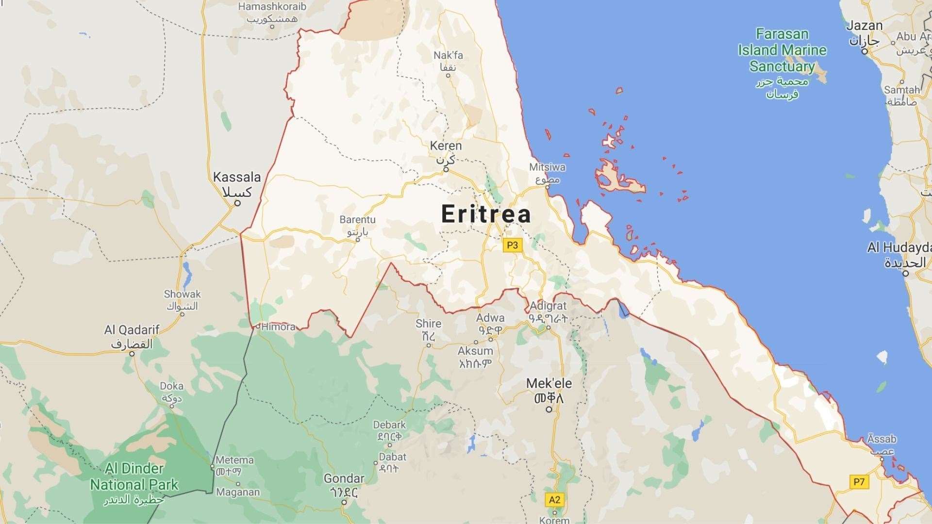 Eritrea sits to the east of Sudan. Picture: Google Maps