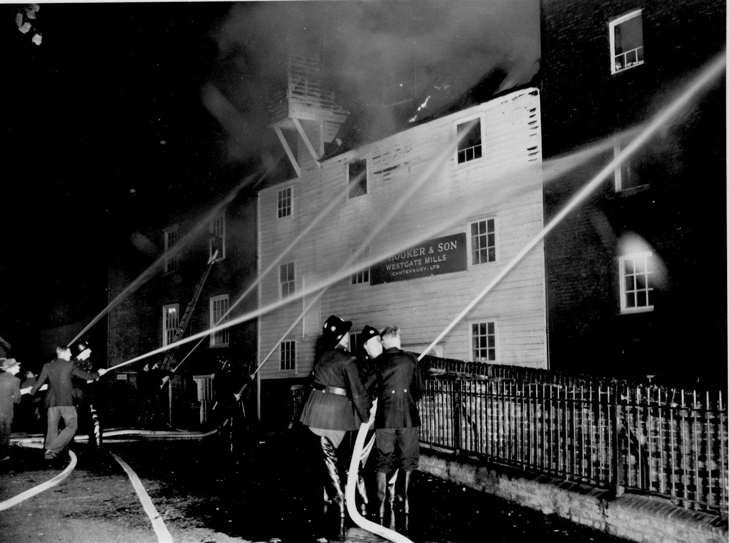 One of the most spectacular blazes in Canterbury since the war was the fire which destroyed the Westgate flour mills of W Hooker and Son at The Causeway in June 1954