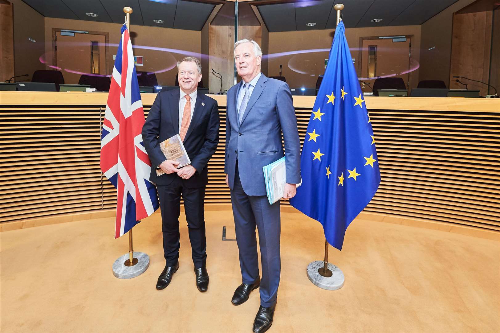 Lord Frost with his EU counterpart, Michel Barnier (Dati Bendo/EU/PA)