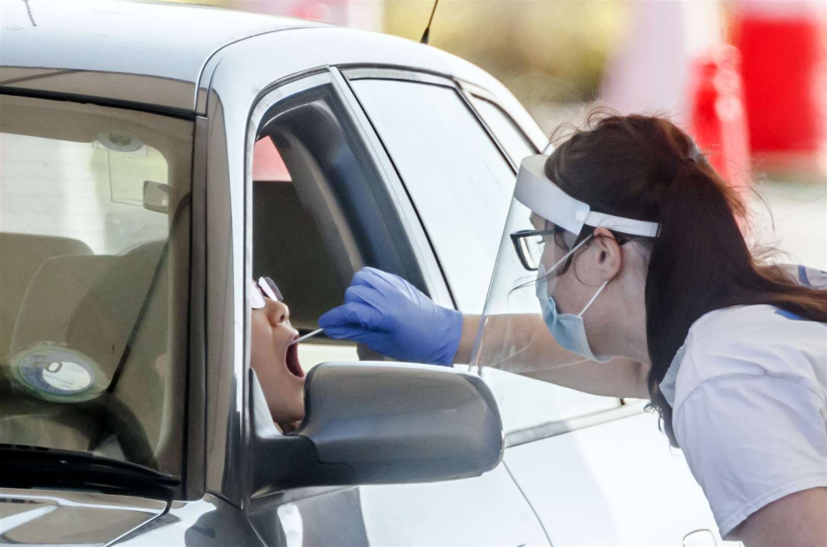 A person is tested at Temple Green Park and Ride Coronavirus testing centre in Leeds (Danny Lawson/PA)