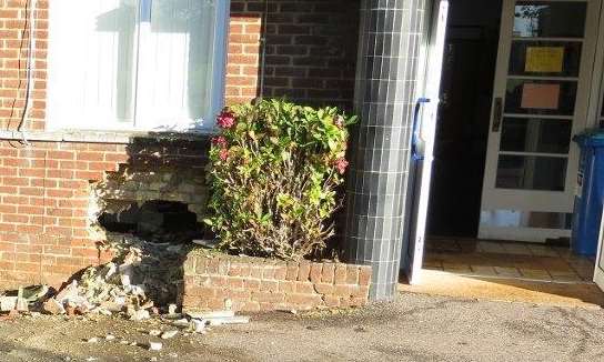 The damaged wall at Westlands School