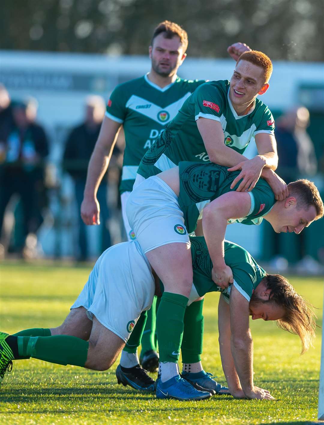 Ashford United celebrate Luke Burdon's opener against Cray Valley Picture: Ian Scammell