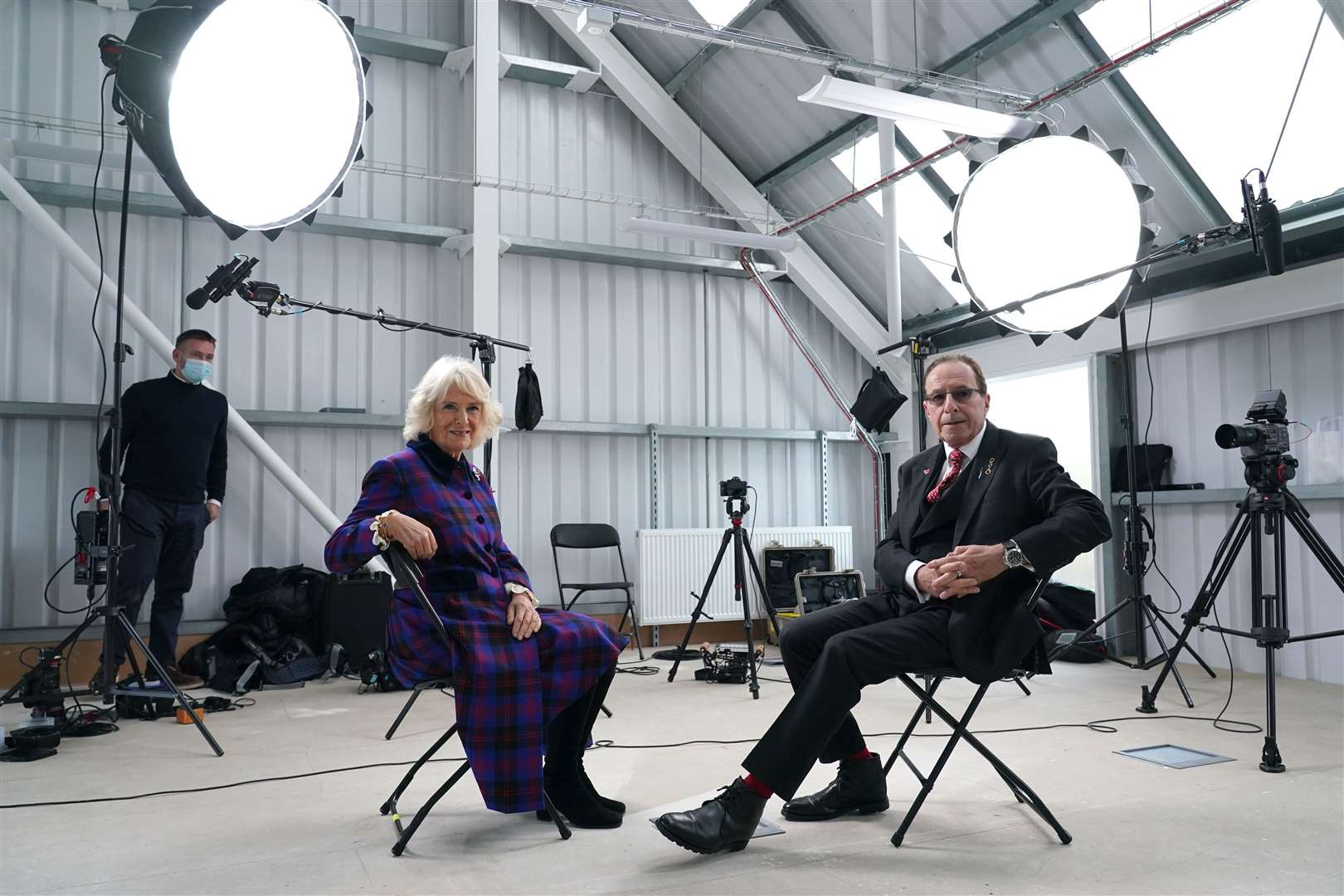 Camilla speaking to Peter James during her visit to the set of ITV’s adaptation of the Roy Grace series in November 2021 (Gareth Fuller/PA)