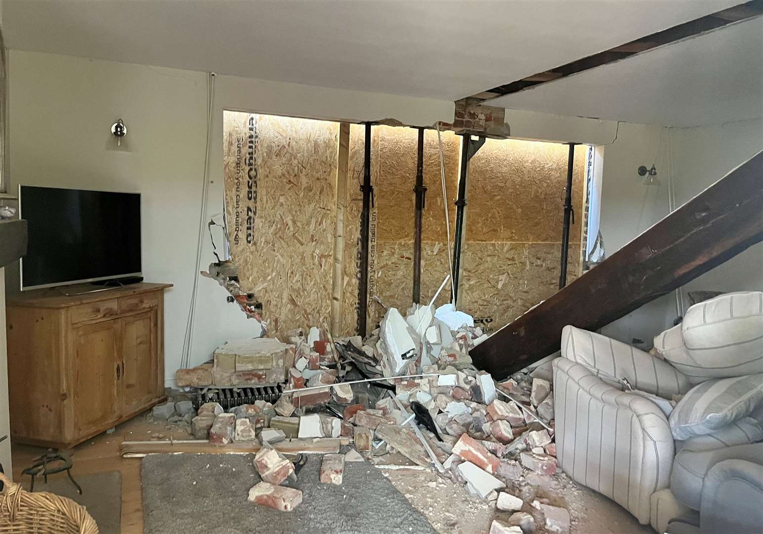 The crash happened on Wednesday and sent debris flying across the living room