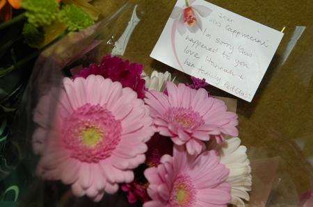 Tributes for school teacher Mrs Frankie Cappuccini, who died during giving birth to her second child. Offham School was closed as a mark of respect to her and flowers layed at the village church.