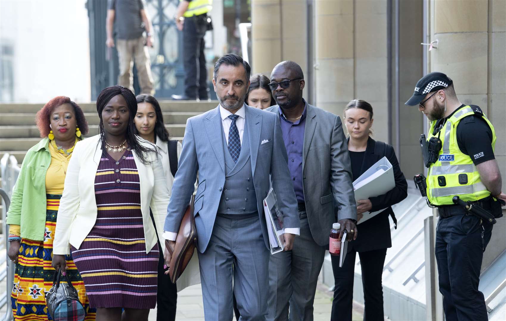 Sheku Bayoh’s family arrive at the inquiry at Capital House in Edinburgh (Lesley Martin/PA)