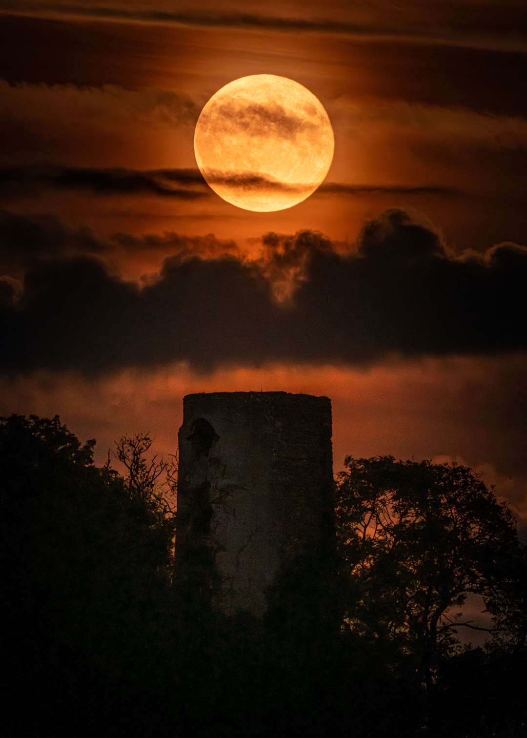 Harvest Moon Over Racton Ruins by Nathan Hill won the Magnificent Moon category (Nathan Hill/SDNPA/PA)