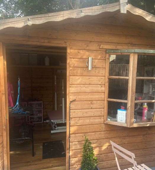 Kim's grooming room is a summerhouse in her garden