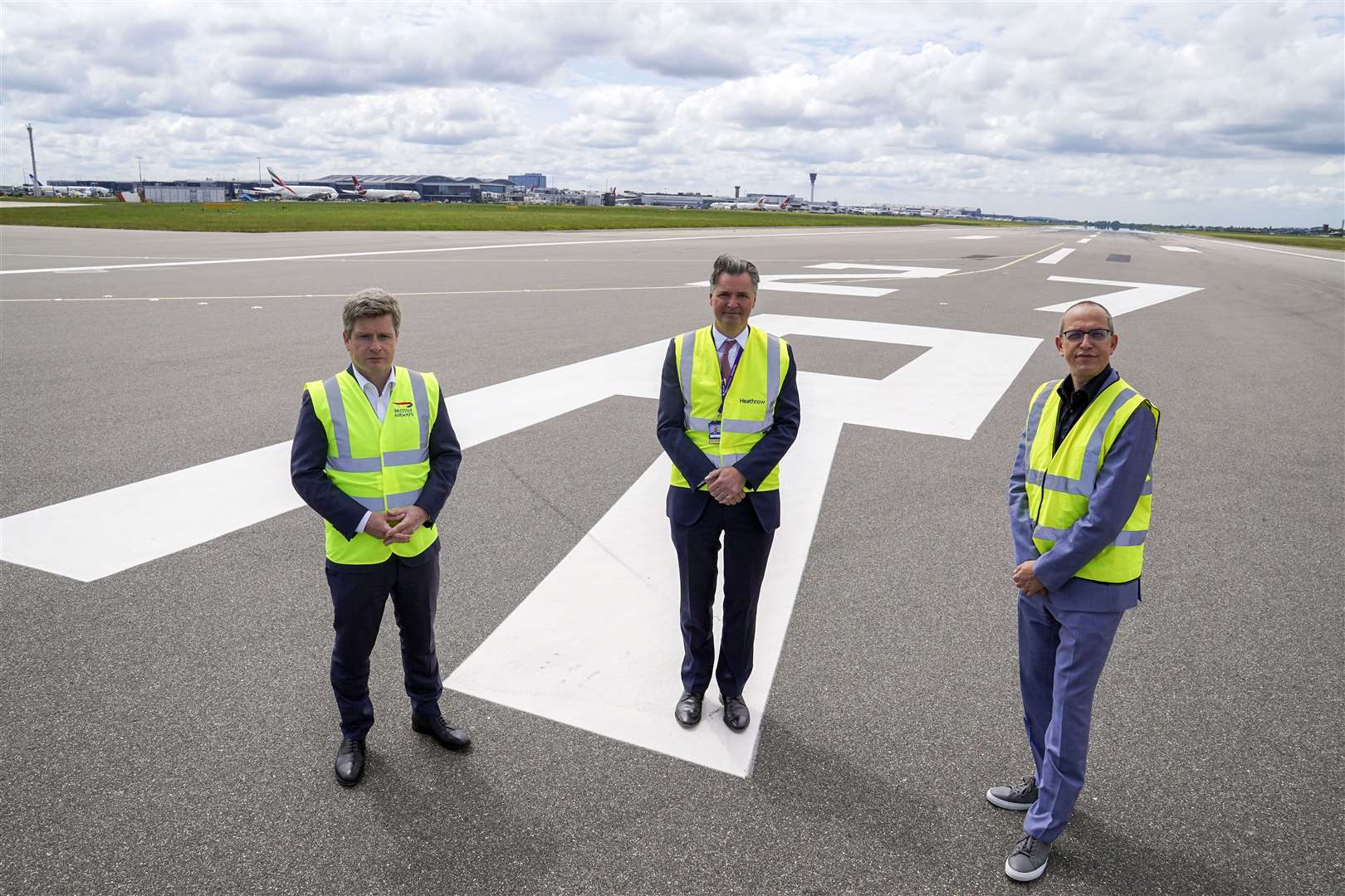 British Airways CEO Sean Doyle, John Holland-Kaye, CEO of Heathrow Airport and Virgin Atlantic CEO Shai Weiss (Steve Parsons/PA)