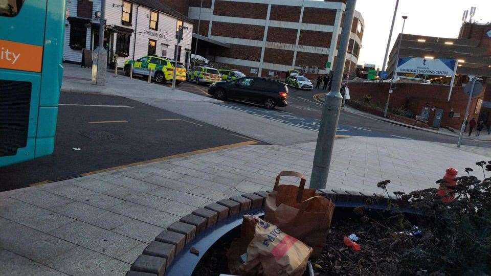 Police and medics at the entrance to Thamesgate Shopping Centre in Gravesend