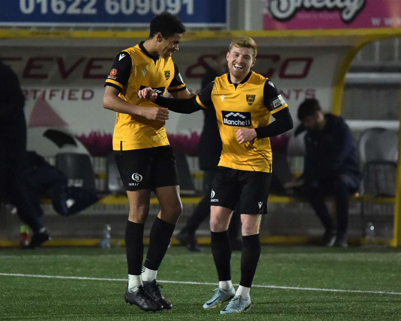 Jack Barham celebrates his goal in Maidstone's 3-1 defeat by Eastleigh on Tuesday night. Picture: Steve Terrell