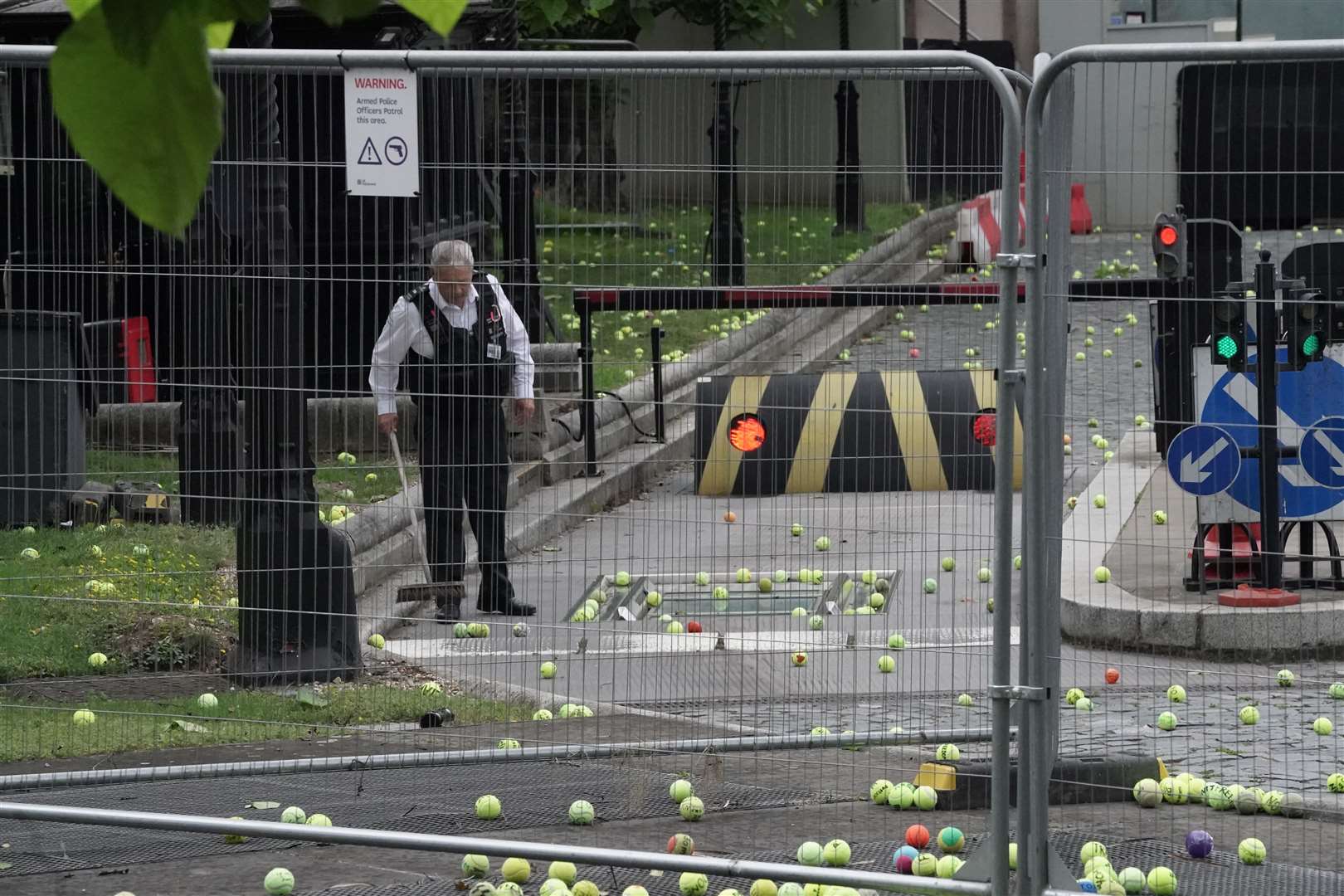 Tennis balls were thrown at the Houses of Parliament (Aaron Chown/PA)