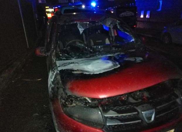 Police and firefighters were called to a car fire in Castle Road, Queenborough. Picture: Adam Yates