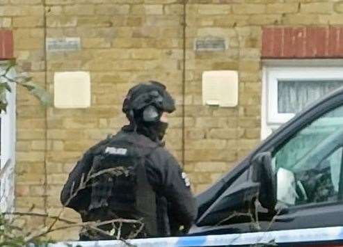 Armed police in Colonels Lane, Boughton-under-Blean, where William Cosier’s Mercedes was discovered the day after the murder