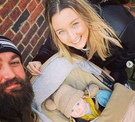 Lyndsay with her partner Karl and their baby son Henry