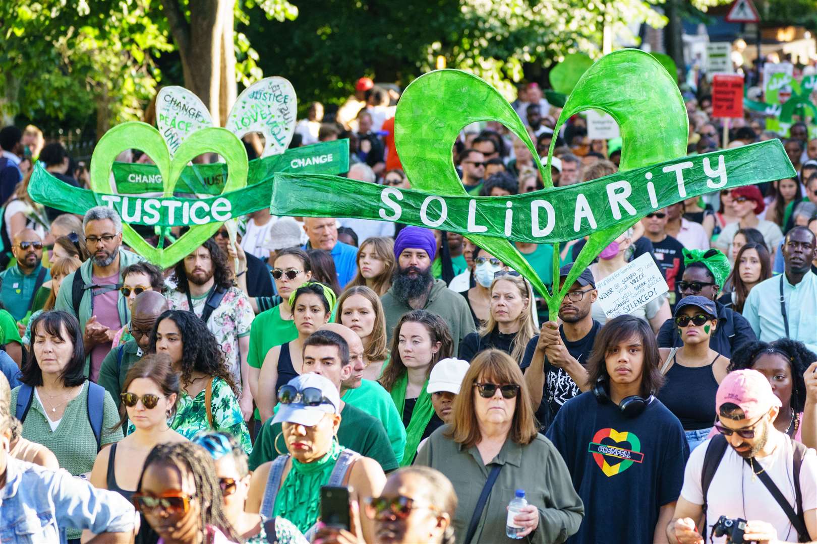 Thousands of people took part in a silent walk near Grenfell Tower on the fifth year anniversary on June 14 (Dominic Lipinski/PA)