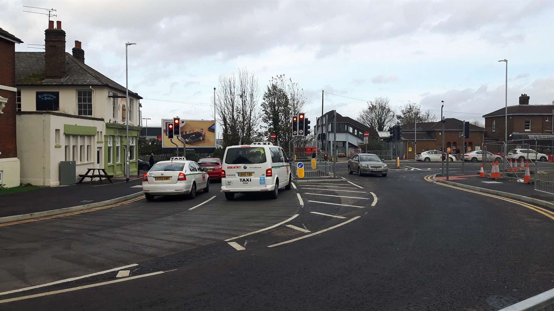 The new traffic lights outside the Fountain of Ale