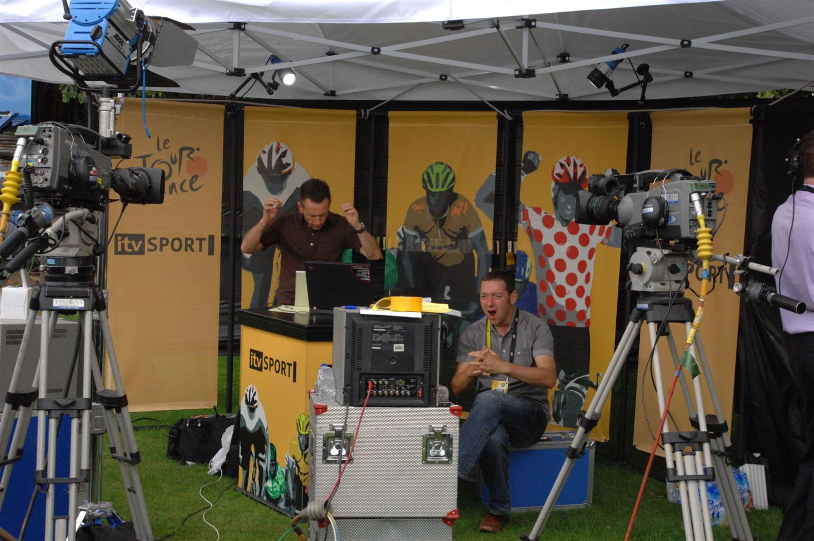 ITV presenters Gary Imlach and Ned Boulting broadcasting from Canterbury