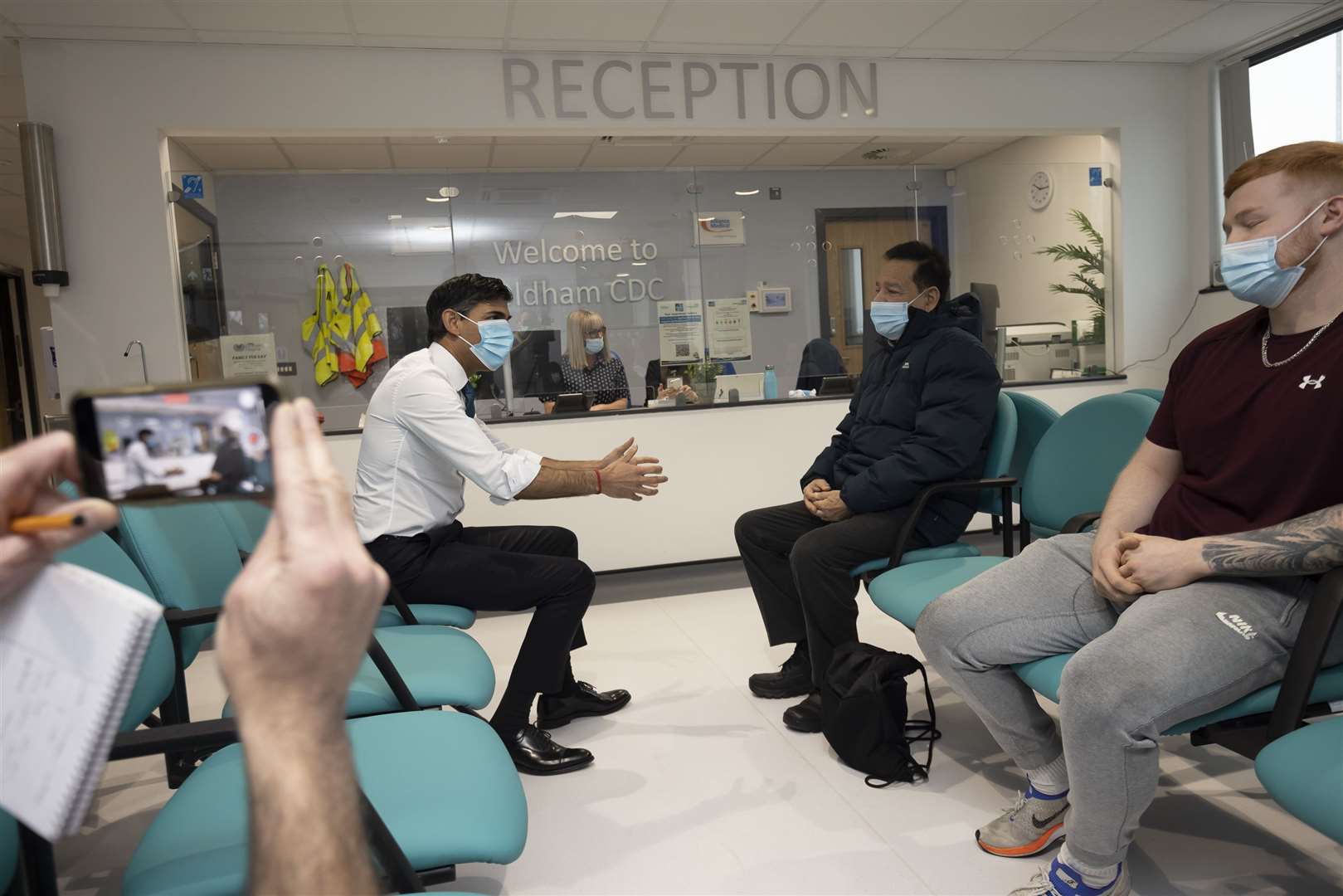 Prime Minister Rishi Sunak talks with a patient at Oldham Community Diagnostic Centre (PA)