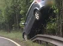 The car came to a stop up a tree on the A249. Picture: Kent Police Roads