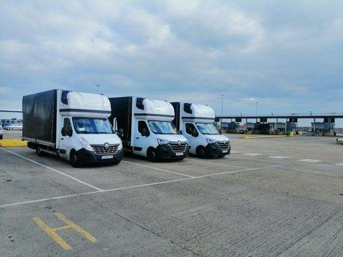 The three aid vans stuck in Dover last week. Picture:(Lewisham Polish Centre