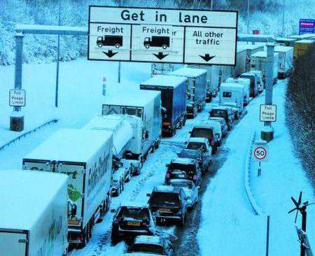 Lorries queue to use the Channel Tunnel