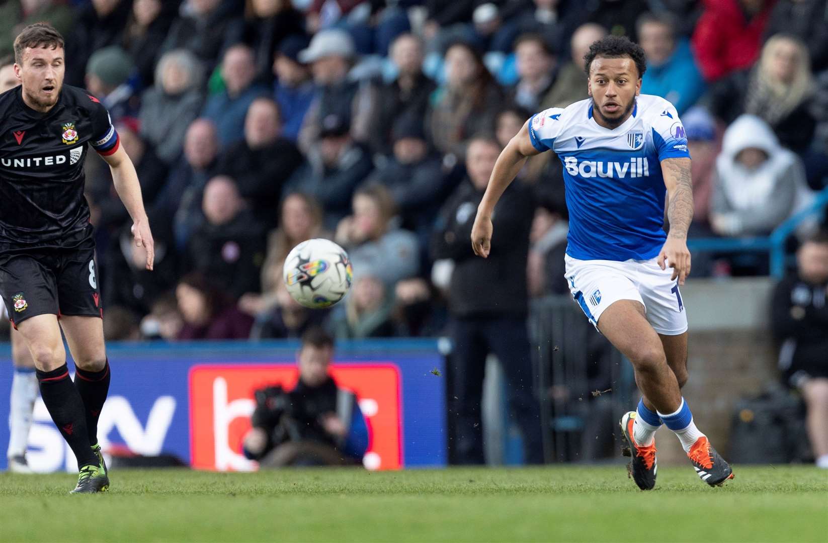 Jayden Clarke on the ball for Gillingham last season Picture: @Julian_KPI