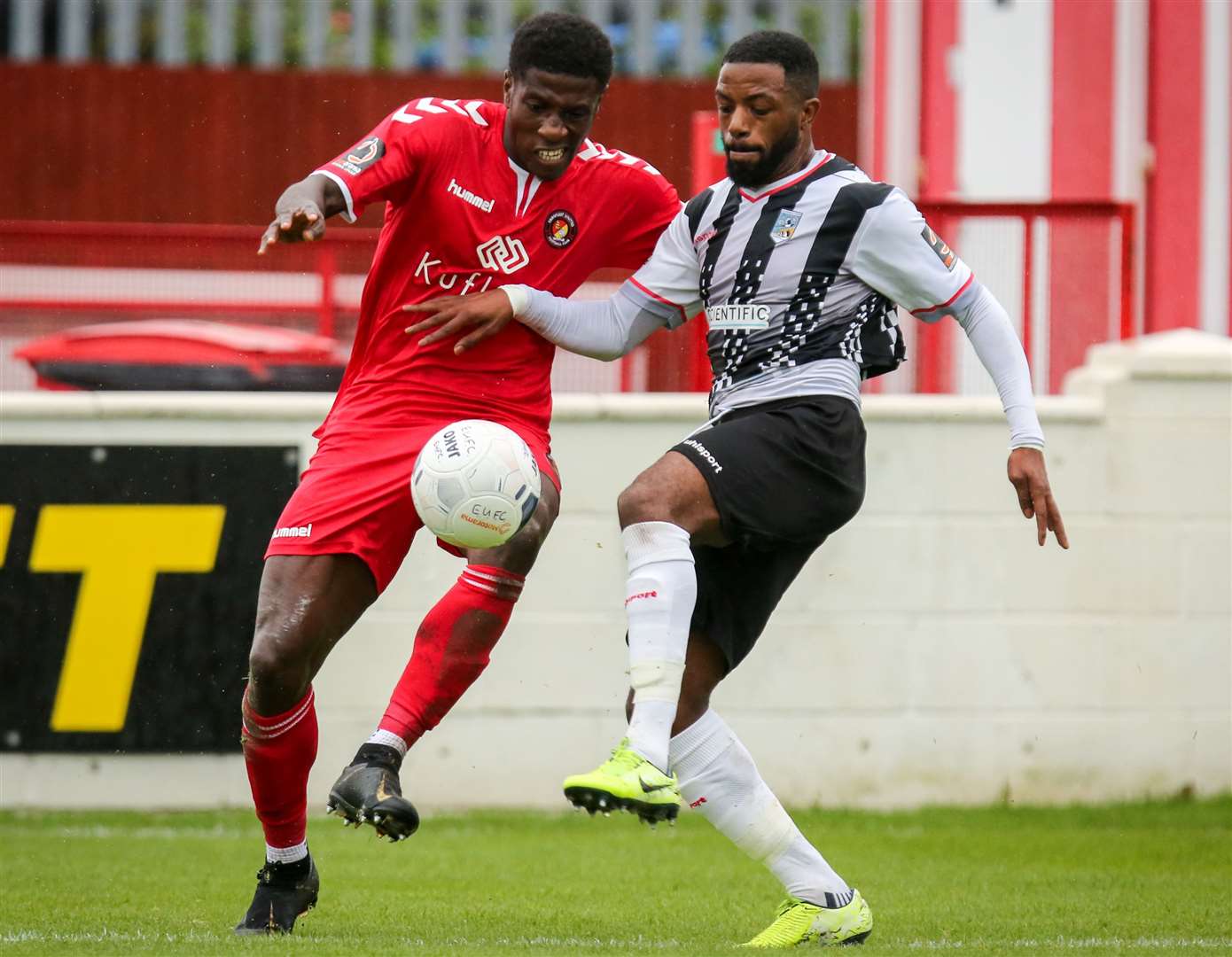 Marvel Ekpiteta, left, in action for Ebbsfleet last season. Picture: Matthew Walker