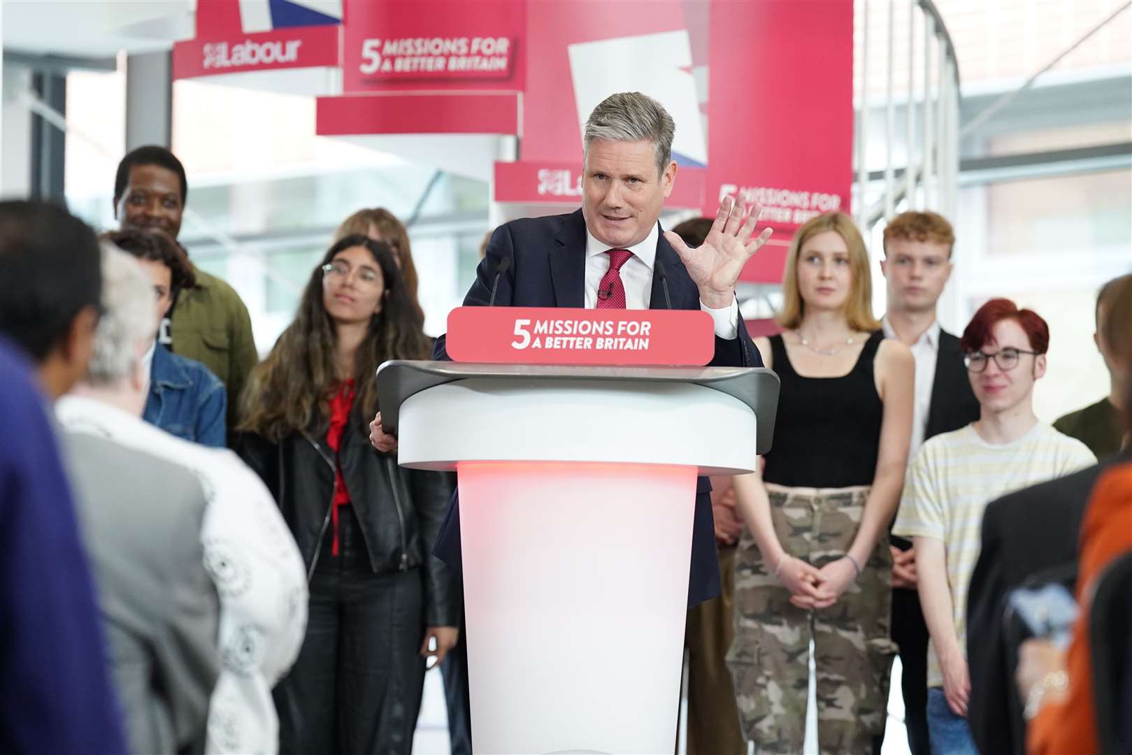 Labour party leader Sir Keir Starmer speaking in Gillingham before demonstrators mounted a protest (Stefan Rousseau/PA)