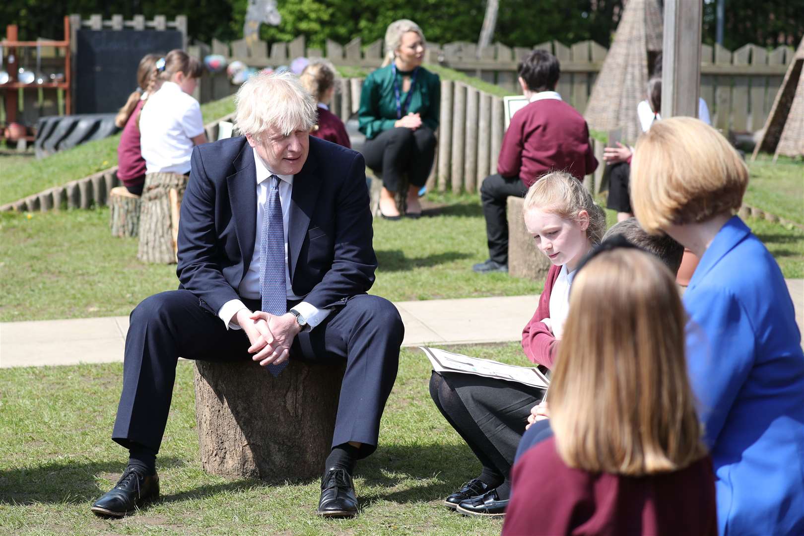 Boris Johnson visited Cleves Cross Primary school in Ferryhill (Scott Heppell/PA)