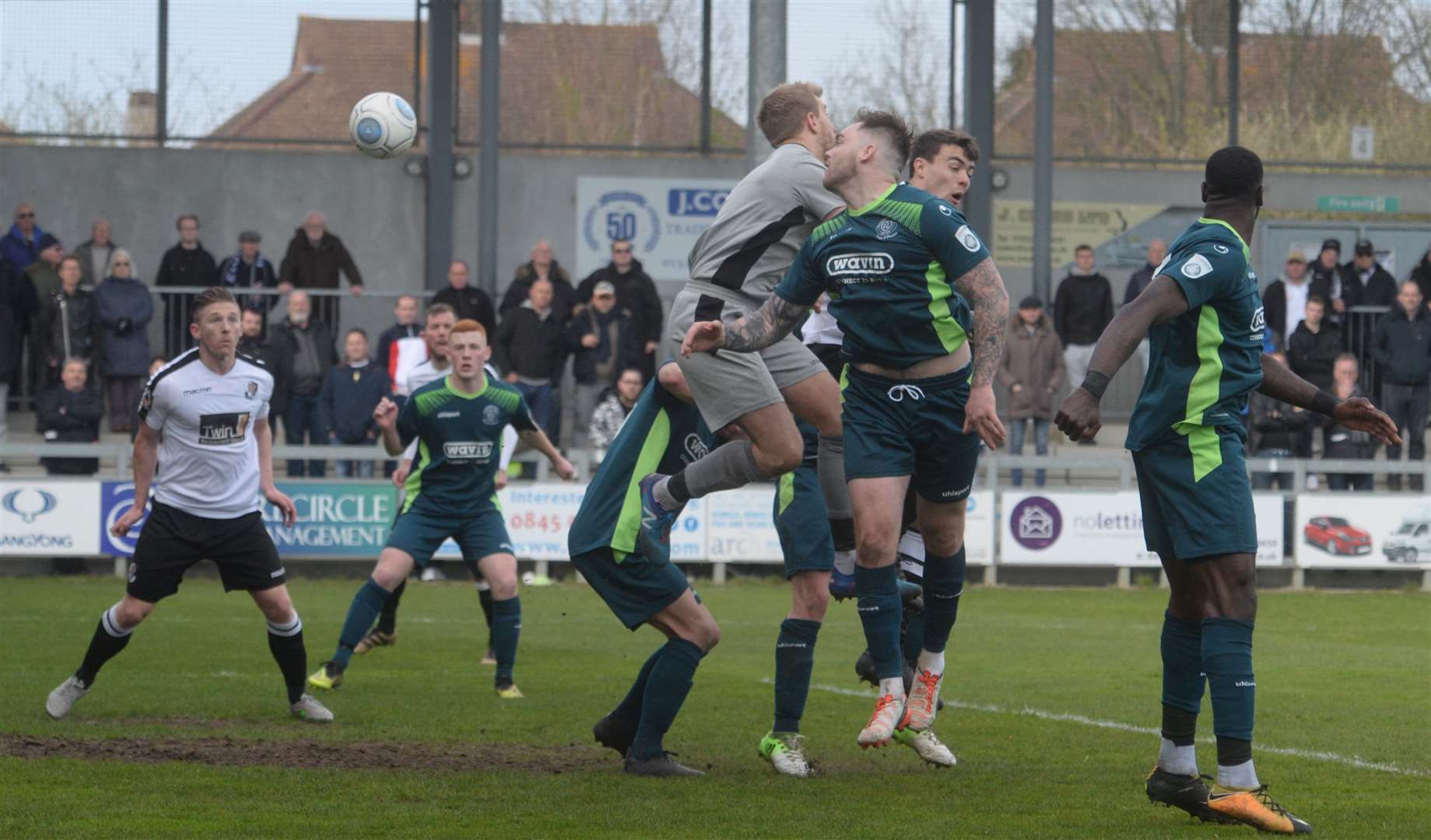 Dartford's Andy Pugh nearly converted this cross at the far post against Chippenham. Picture: Chris Davey