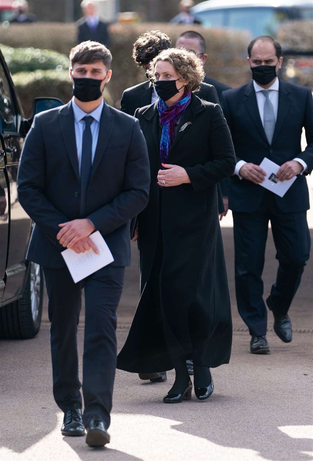 Daughter Lucy Teixeira and family leave after the service (Joe Giddens/PA)