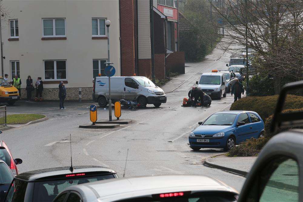 The scene of a road accident in Farleigh Hill, Tovil this afternoon