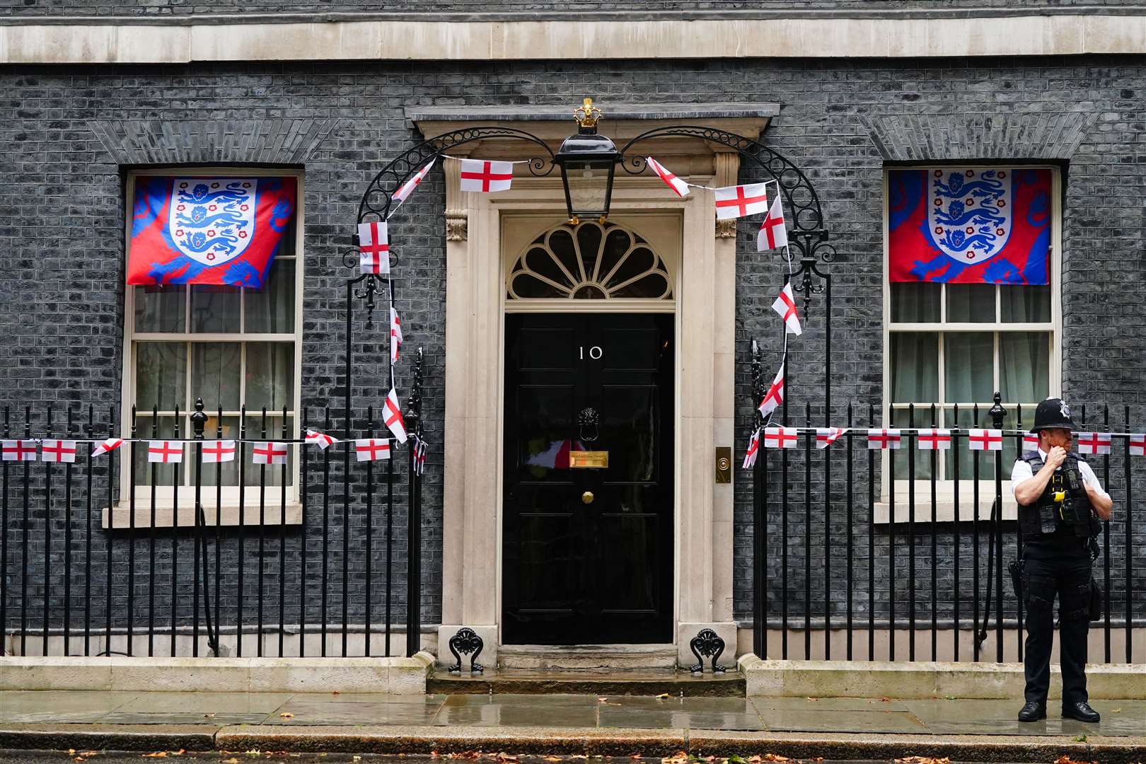 Number 10 Downing Street has been decorated in flags and bunting for the final on Sunday (Victoria Jones/PA)