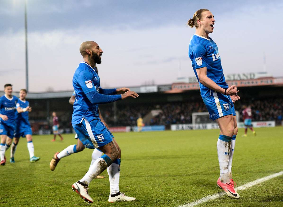 Tom Eaves and Josh Parker celebrate a goal at Scunthorpe Picture: Ady Kerry