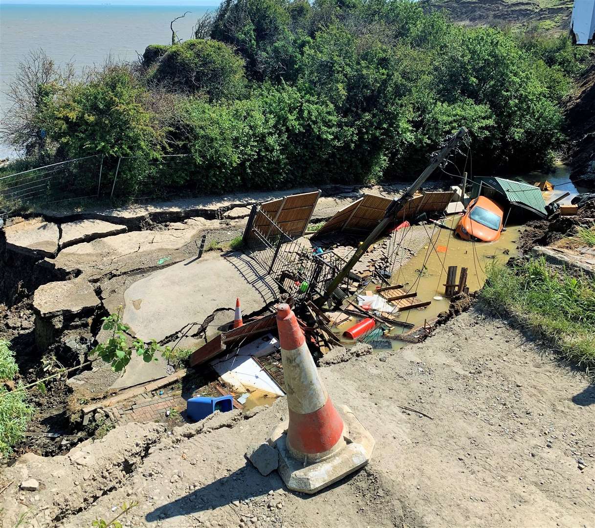 The damage seen from the top of the cliff. Picture: Kent Fire and Rescue Service