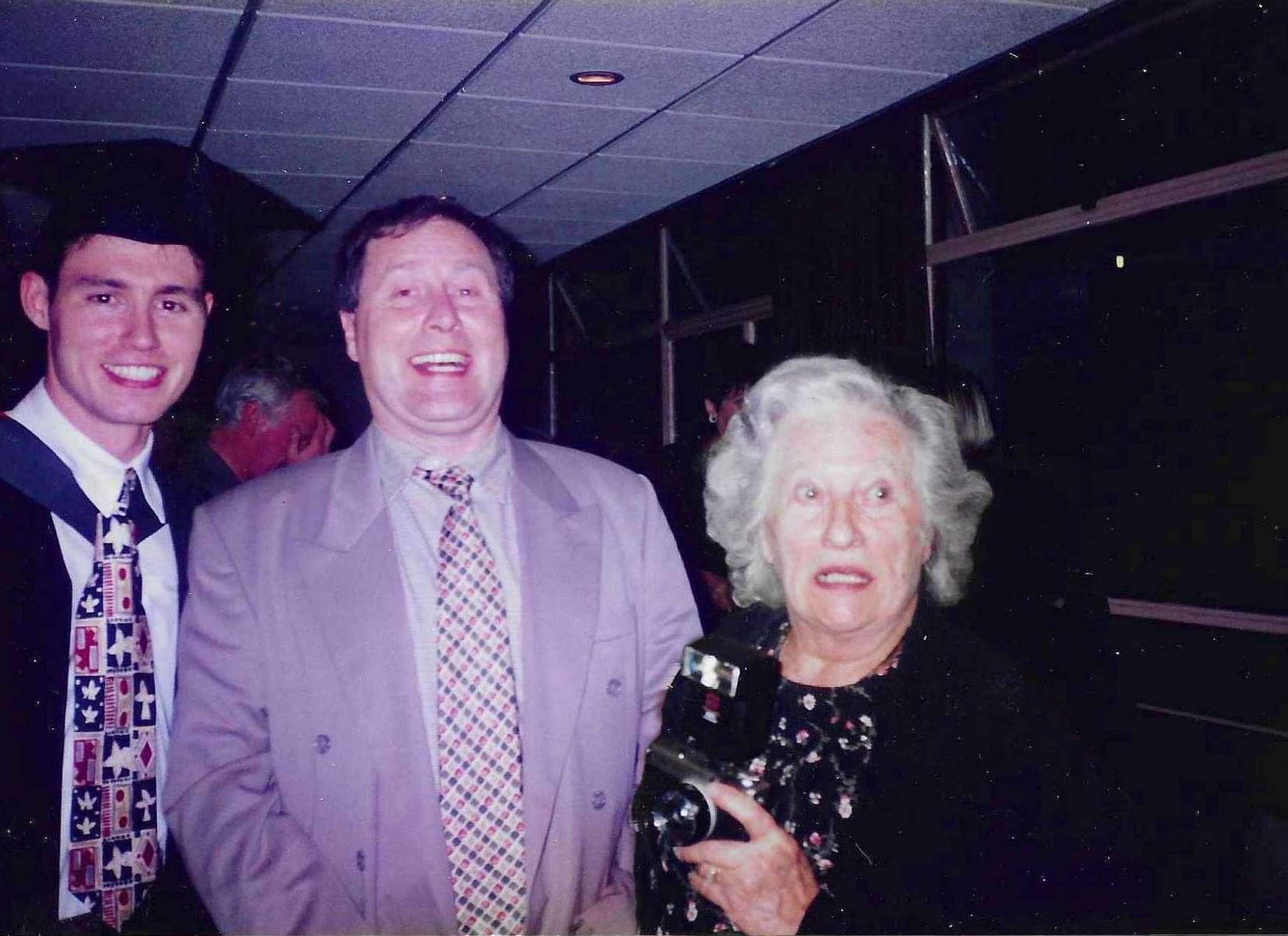 Dan Potter with his dad Gordon Potter and Nan Madge Potter after he graduated in Croydon College in 1997. Picture: Dan Potter